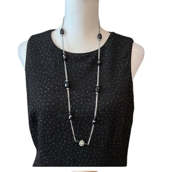 Chaps Double chain silver & black beaded necklace EUC - Picture 1 of 8